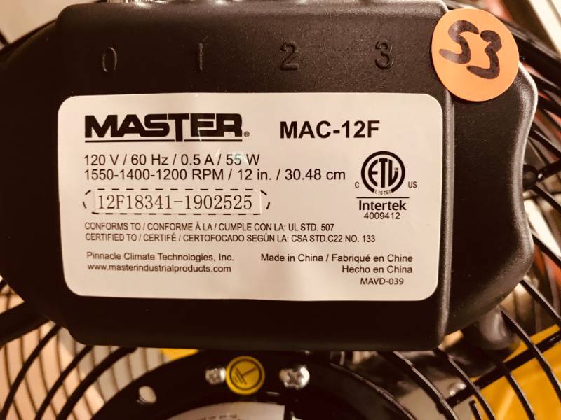 Master 12 Professional High Velocity Direct Drive Floor Fan
