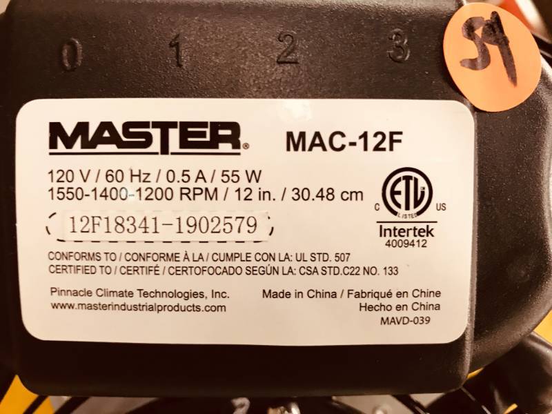 Master 12 Professional High Velocity Direct Drive Floor Fan