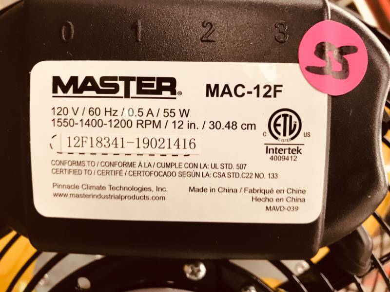 Master 12 Professional High Velocity Direct Drive Floor Fan