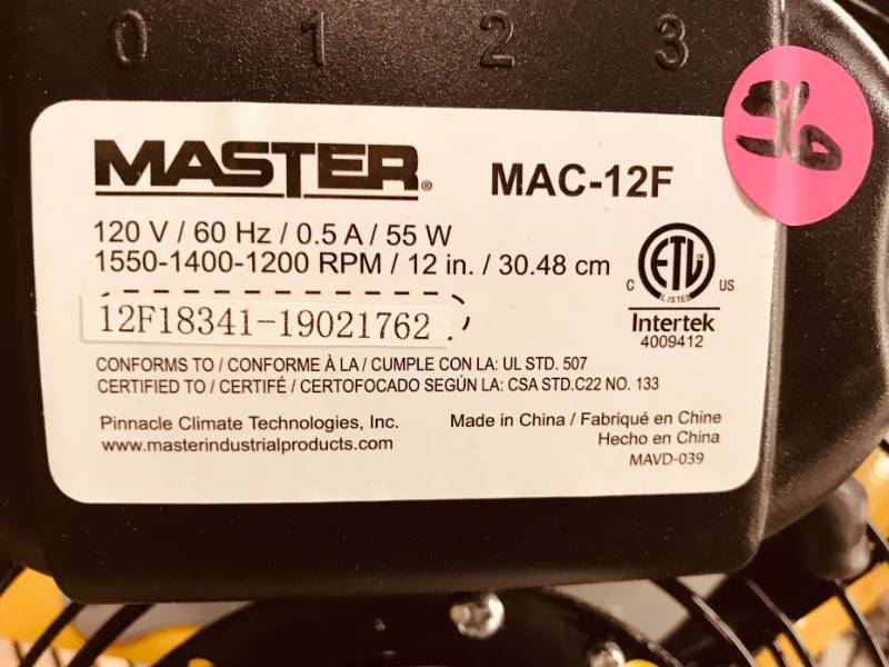 Master 12 Professional High Velocity Direct Drive Floor Fan