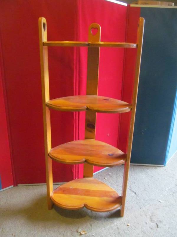 lot 74 image: 4 tier heart shaped shelf- 12x18x41...