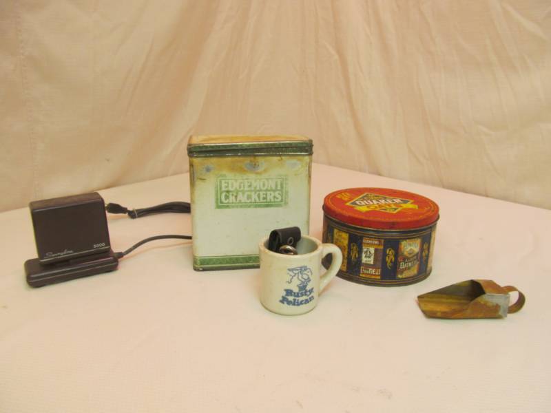 lot 116 image: Vintage Stapler, Tin cans, Copper s...
