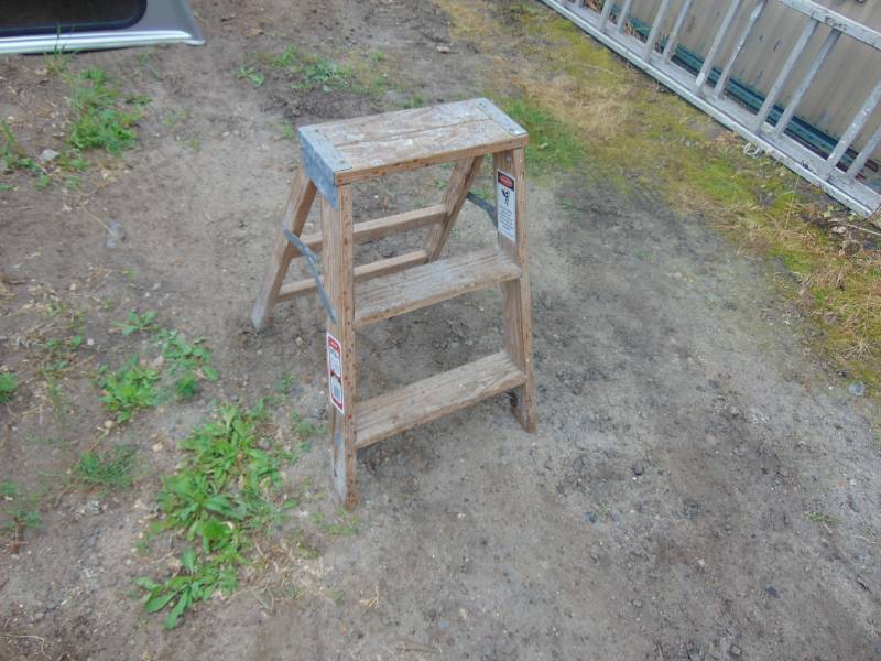 lot 14 image: 2 Wood Folding Step Ladder
