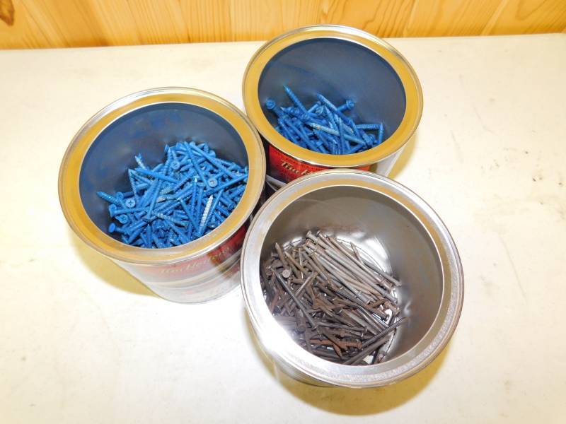 lot 49 image: 3 Coffee Cans Of Nails and Screws