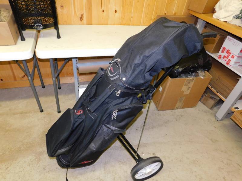 lot 50 image: Golf Clubs, Cart & Shoes