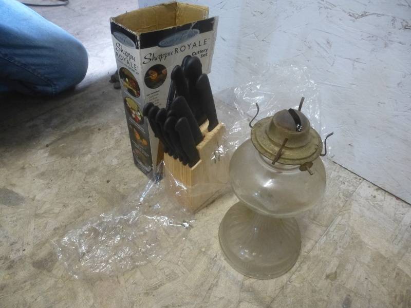 lot 89 image: Oil Lamp & Knife set
