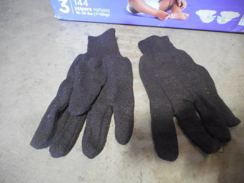 lot 24 image: Combined Lot Bucket of Pipe Fittings (#12) and Box of Jersey Gloves (#14)