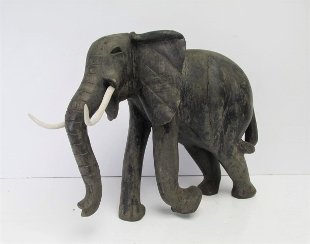 lot 10 image: Large Old Vintage Hand Carved Elephant Sculpture