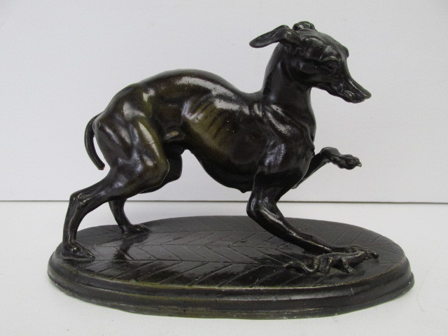 lot 11 image: Small Vintage Bronzed Cast Metal Dog Sculpture