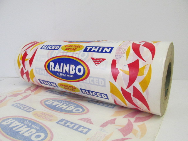 lot 23 image: LARGE Roll of Original 1950s-60s RAINBO BREAD Packaging