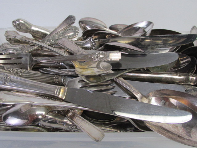 lot 29 image: Approx 20lbs of Antique Silver Plated Flatware