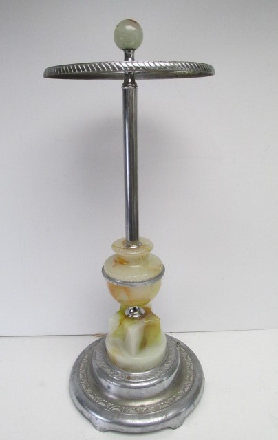 lot 40 image: Old Vintage Deco Chrome & Onyx Lighted Smoking Stand