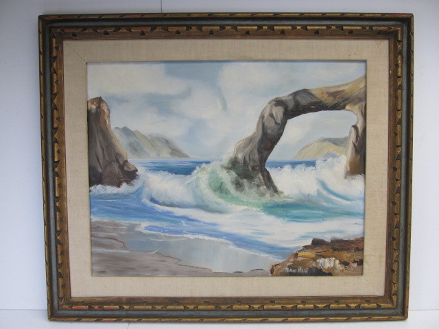 lot 70 image: Vintage Signed Oil on Canvas Shoreline Painting