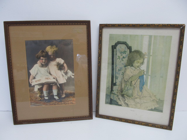 lot 86 image: Antique Framed Hand Tinted Photo & Jessie Wilcox Smith Print