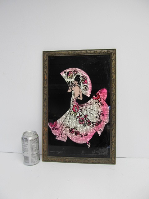 lot 87 image: Vintage Reverse Painted Glass Foil Silhouette Artwork