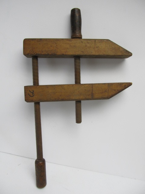 lot 103 image: Antique Wooden Woodworking Screw Clamps