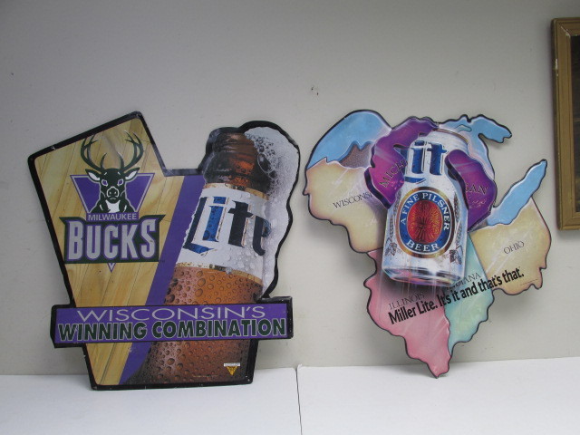 lot 111 image: 2 Metal MILLER LITE Wisconsin Beer Signs