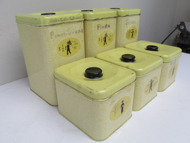 lot 147 image: Vintage Mid Century HARVELL Metal Kitchen Canister Set
