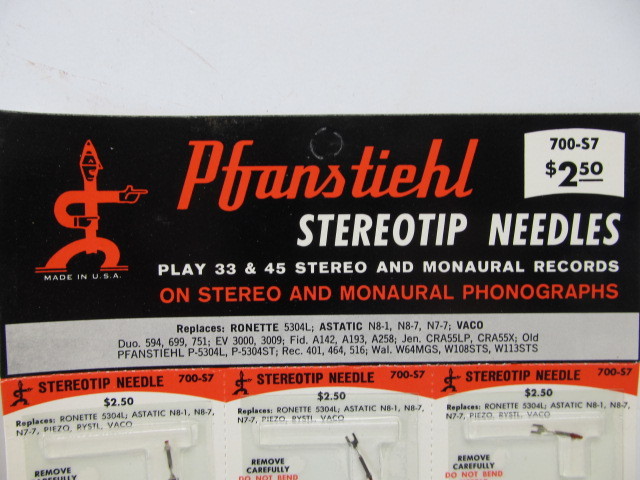 lot 155 image: 2 Vintage NOS Cards w Pfanstiehl Stereo tip Turntable Needles