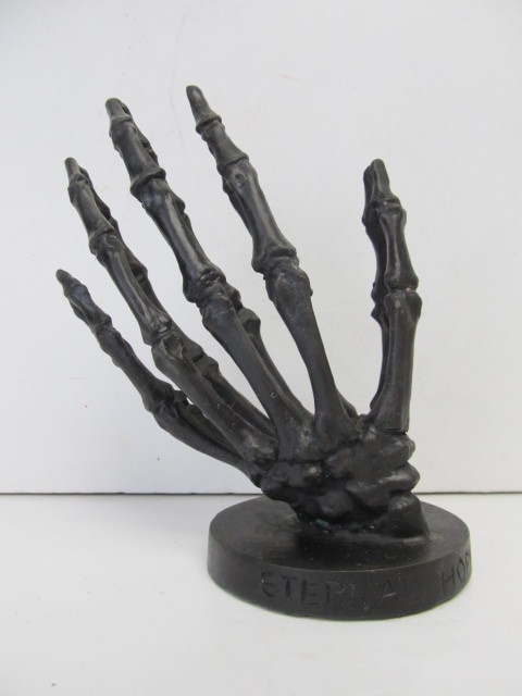 lot 165 image: Signed Bronze Praying Skeleton Hands Sculpture - Eternal Hope