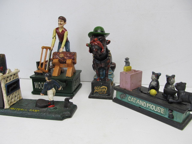 lot 168 image: Group of Antique Style Cast Iron Mechanical etc Banks #1