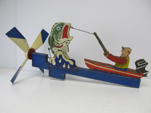 lot 199 image: Old Vintage 1940s-50s Folk Art Fishing Whirligig 