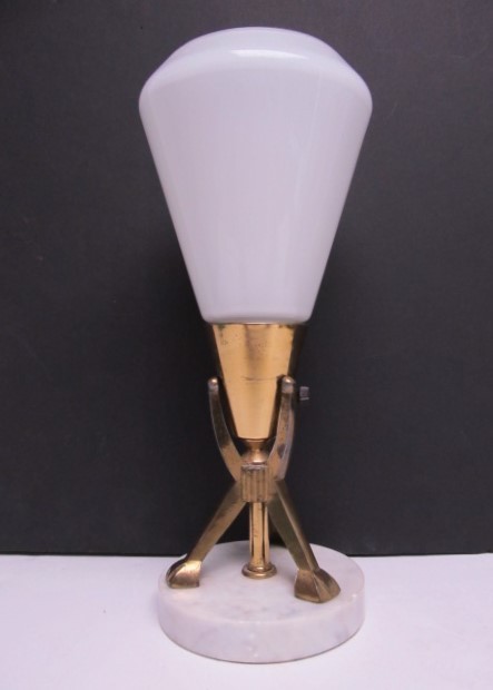 lot 202 image: Vintage Mid Century Brass Desk Lamp wMilk Glass Shade