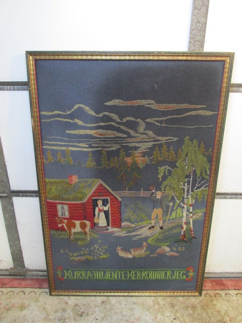 lot 214 image: LARGE Antique Hand Made Woven German Artwork