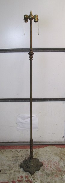 lot 221 image: Antique Signed Brass Dual-Light Floor Lamp