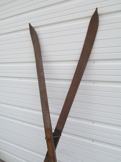 lot 229 image: Pair of Antique Wooden Snow Skis