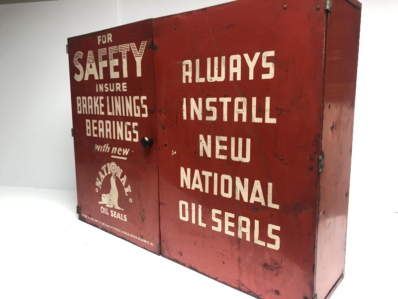 lot 5 image: Vintage 1950s NATIONAL OIL SEALS Service Station Advertising Cabinet