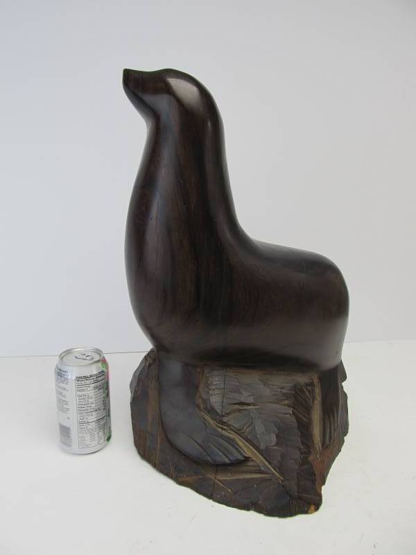 lot 190 image: Large Hand Carved Ironwood Seal Statue