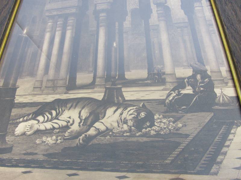 lot 258 image: Antique Framed Interior Palace Lithograph wTiger