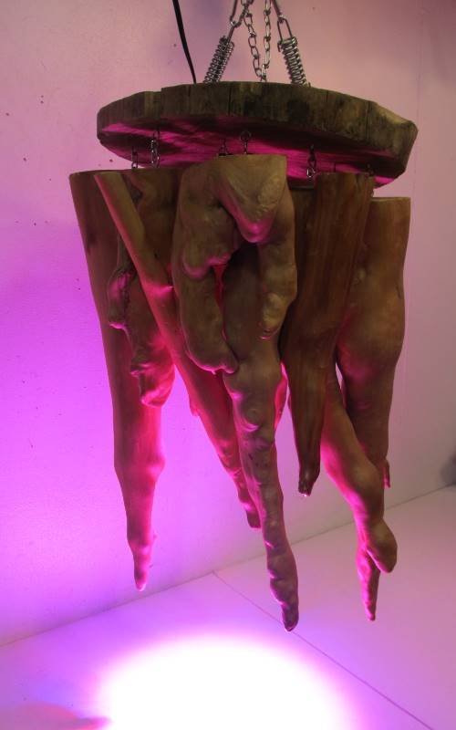 lot 287 image: LARGE Sculptural Hanging Wood Lamp