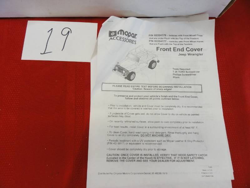 lot 19 image: Mopar Front End Cover for Jeep Wrangler