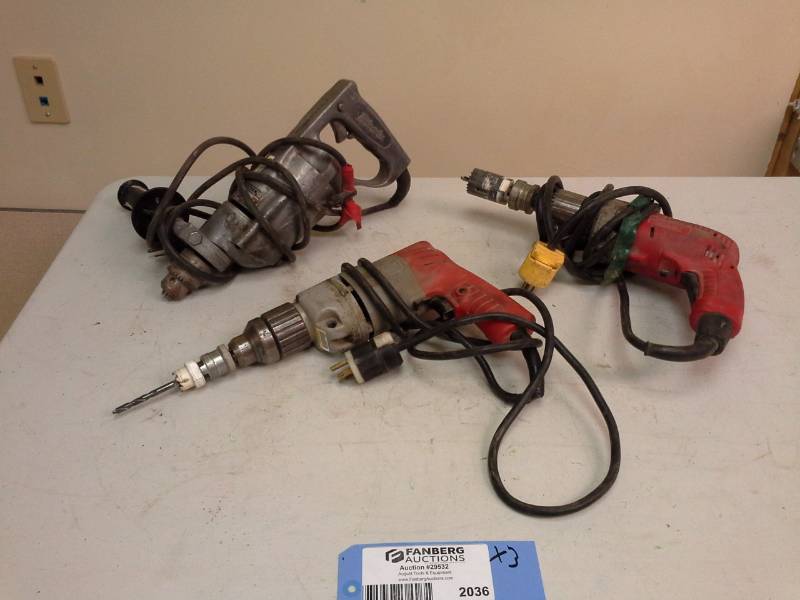 lot 2036 image: Lot of (3) Milwaukee Corded Drill, Magnum Holeshooter, 12in. Drill