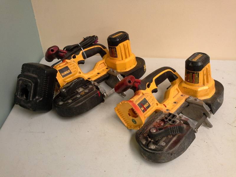 lot 2068 image: Lot of (2) DeWalt DCS370 18V Band Saw, DW9116 1-Hour NiCd Charger