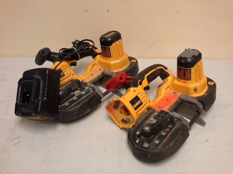 lot 2069 image: Lot of (2) DeWalt DCS370 18V Band Saw, DW9116 1-Hour NiCd Charger