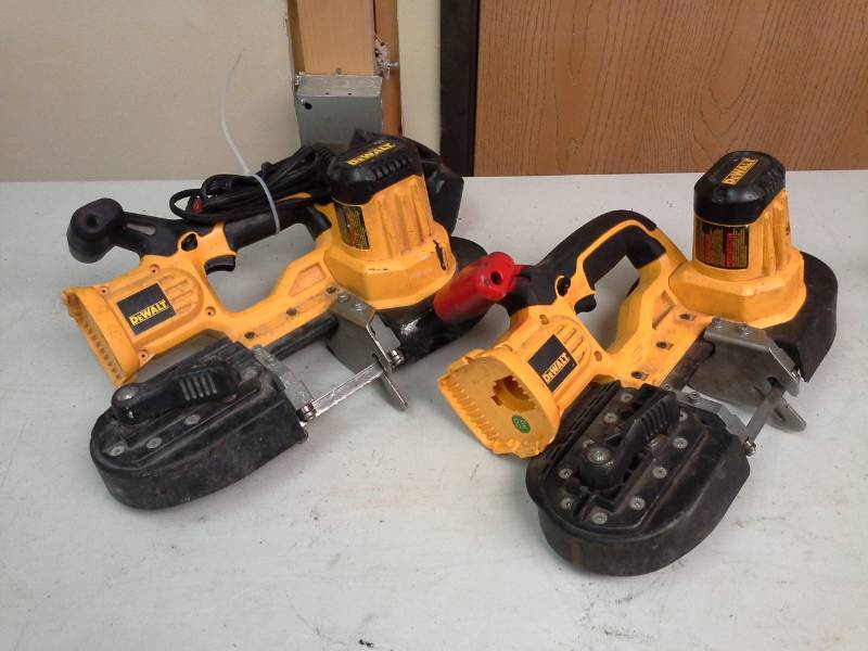 lot 2072 image: Lot of (2) DeWalt DCS370 18V Band Saw, DW9116 1-Hour NiCd Charger