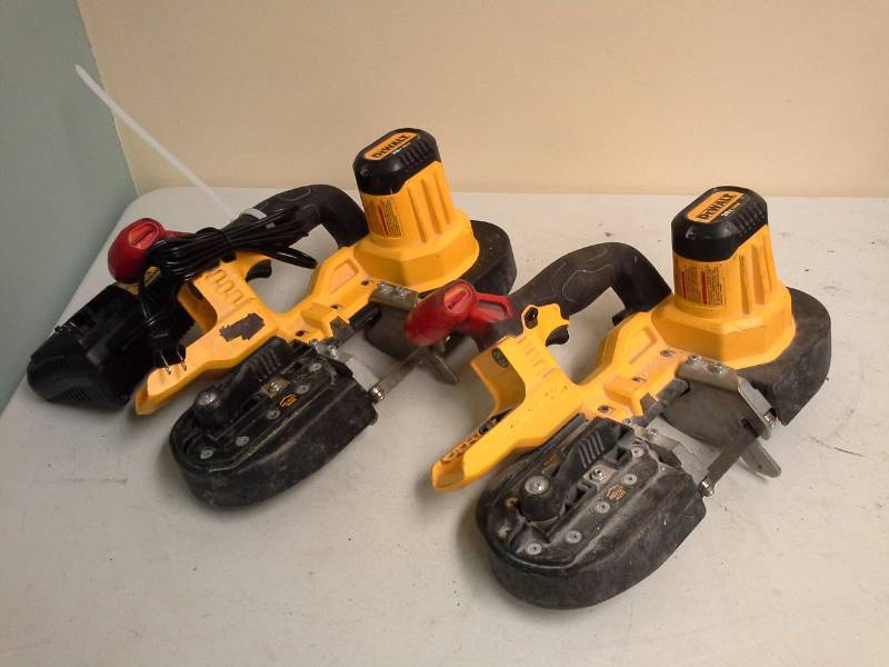 lot 2098 image: Lot of (2) DeWalt DCS371 20V Band Saw, DCB115 Charger