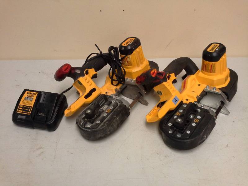 lot 2099 image: Lot of (2) DeWalt DCS371 20V Band Saw, DCB115 Charger