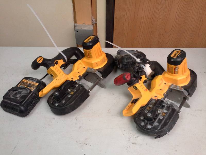 lot 2102 image: Lot of (2) DeWalt DCS371 20V Band Saw, 2-DCB101 Chargers