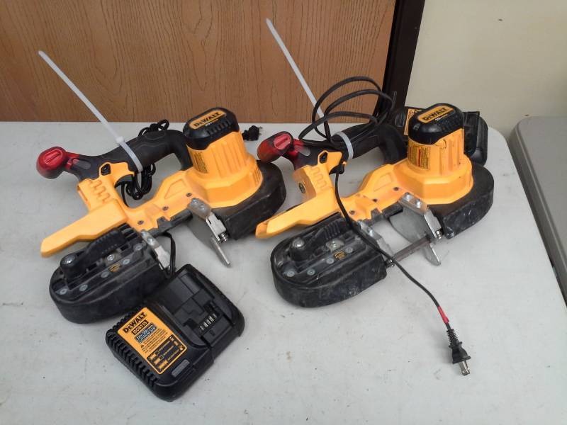 lot 2103 image: Lot of (2) DeWalt DCS371 20V Band Saw, DCB115 Charger