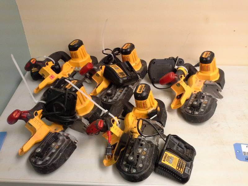 lot 2104 image: Lot of (5) DeWalt DCS371 20V Band Saw, 5-DCB115 Chargers