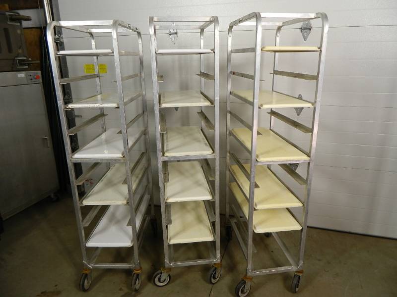 lot 100 image: 3 Aluminum Sheet Pan Carts with Trays