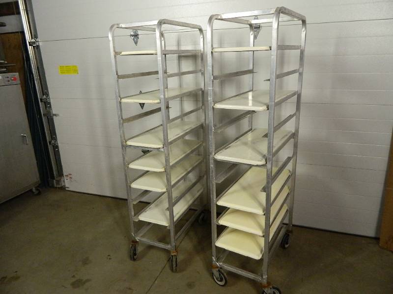 lot 101 image: 2 Aluminum Sheet Pan Carts with Trays