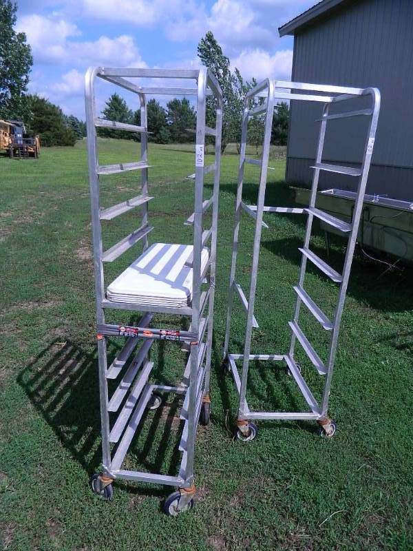 lot 102 image: 2 Aluminum Sheet Pan Carts with Trays