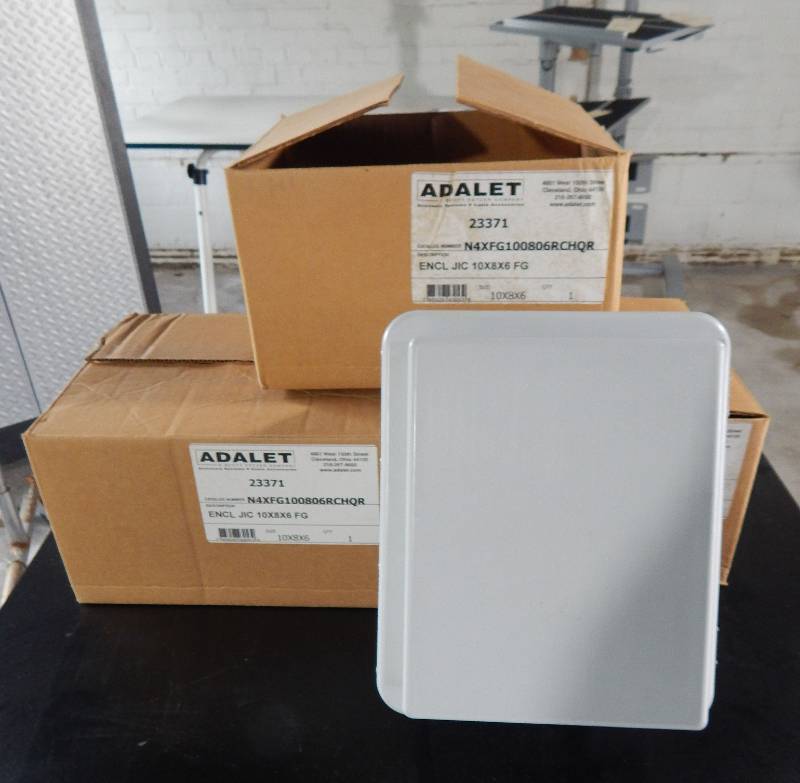 lot 59 image: Lot of 3 Adalet N4X Series Wall Mount Fiberglass Enclosures with Raised Hinged Cover and Quick Release Latch