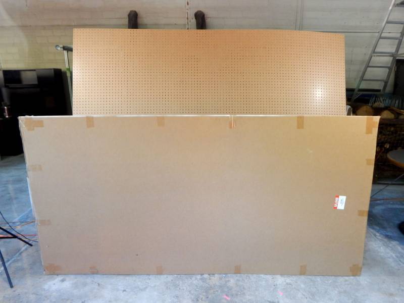 lot 39 image: Lot of 3 Uline 96 x 48 Wood Pegboard Sheets