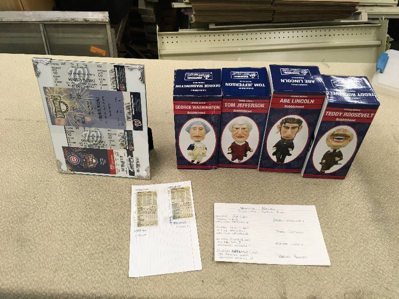 lot 426 image: 2007 Washington Nationals Mount Rushmore Bobbleheads WTicket Stubs